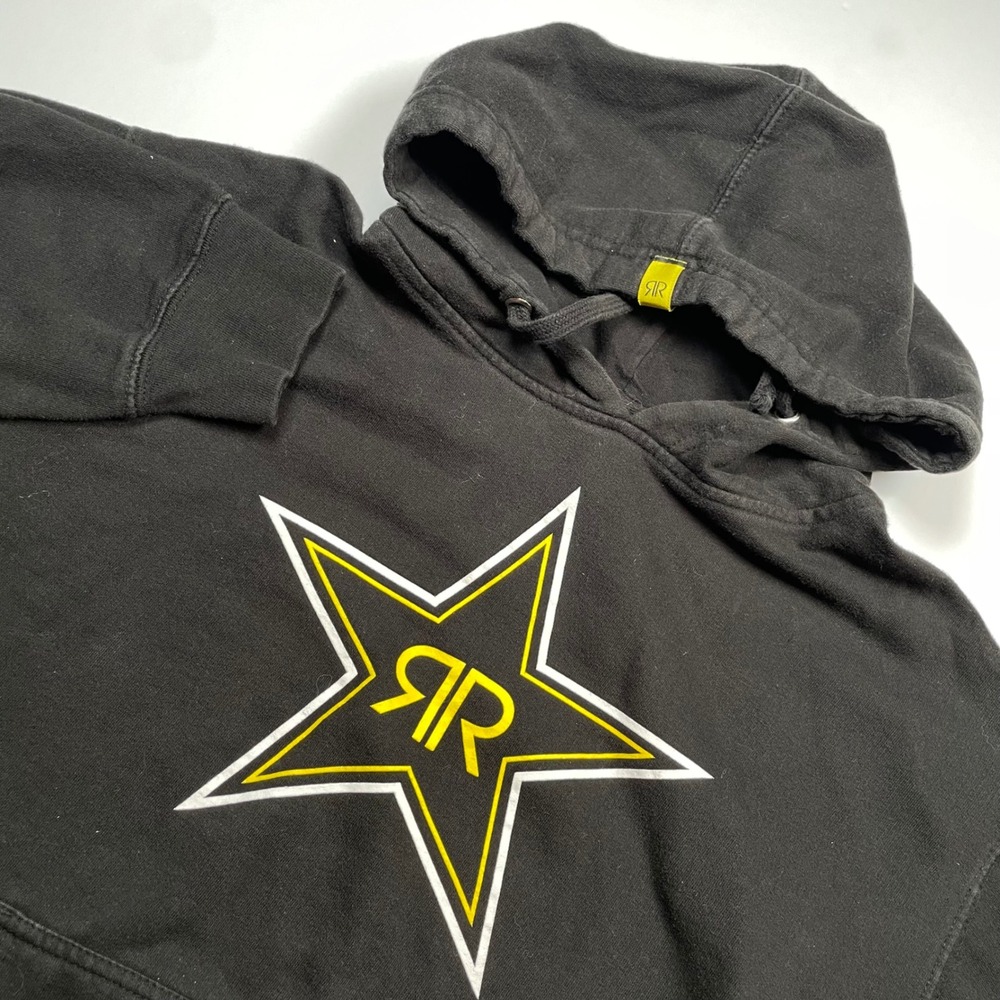 Rockstar Energy Drink Logo Y2K Pullover Hoodie Black Sweatshirt Star‎ Graphic L